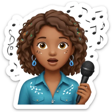 African American girl singing with microphone in her hand Abe music notes everywhere floating around sticker