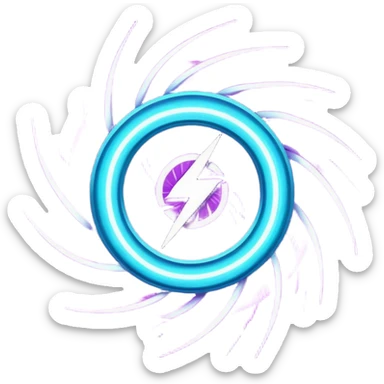 futuristic minimalistic logo icon, abstract glowing storm swirl made of neon purple (#8B5CF6) and cyan (#00E0FF) lines, representing Storm team energy and speed, digital lightning core, dark background, no face, tech-style emblem, 1:1 aspect ratio sticker
