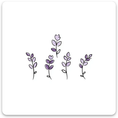 Lilac flowers with branches and leaves in pastel colors (dd9fb0, ffc6d3, a3bfc9, c4bee2, f1b091), hand-drawn doodle style sticker
