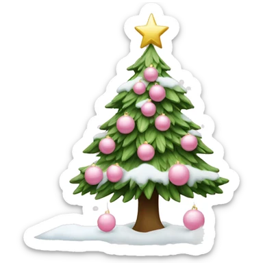 christmas tree with baby pink ornaments and snow sticker