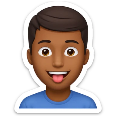 A brown skin guy with dark hair that is his covering forehead, his head is tilted back a bit and his tongue is out sticker