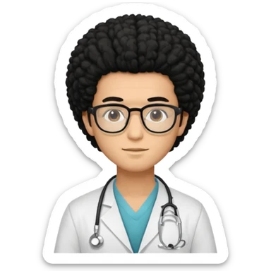 A young male slim doctor with long black afro hair which covered his forehead sticker