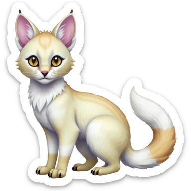 Colorful tropical pearly-albino-white iridescent glorious divine exotic cute cool beautiful shiny beautiful fantasy-caracal-civet-genet-sergal-vernid-Cacomistle-oncilla-animal-Fakémon-hybrid-fursona with tufted ears (full body) sticker