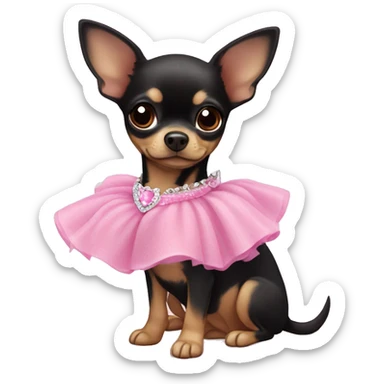 black & tan chihuahua puppy wearing a pink princess dress sticker
