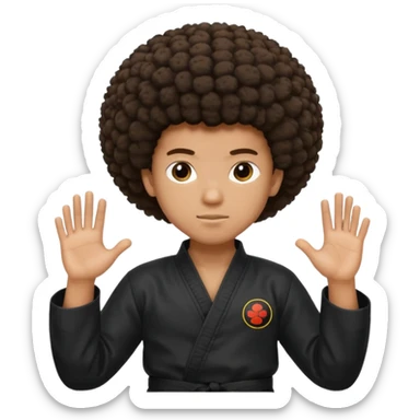 black karate instructor with afro hair and a low taper haircut, and a small fade on the sides. Make the hair brown sticker