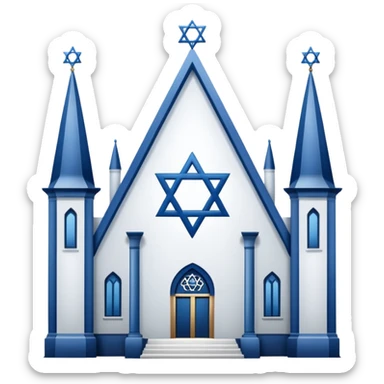 detailed reform jewish synagogue with magnificent gothic architecture in dynamic lighting. the building should be white in color, featuring gothic architectural elements and star of david. no crosses. ios emoji style. sticker