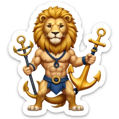 strong lion with an anchor sticker