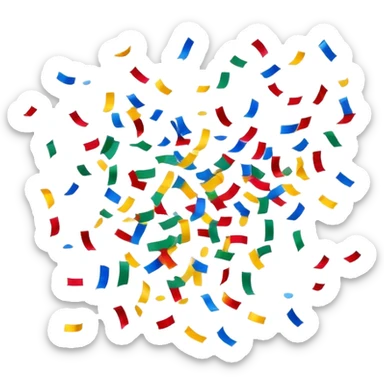 Colorful confetti pieces floating in the air, scattered randomly with a sense of motion. The confetti includes small paper strips and round shapes in vibrant colors like red, blue, yellow, and green. Soft shadows and subtle transparency give a light and festive feel. Flat, modern illustration, clean and minimal, white background. sticker