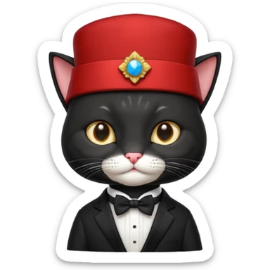 black suited cat with fes hat sticker