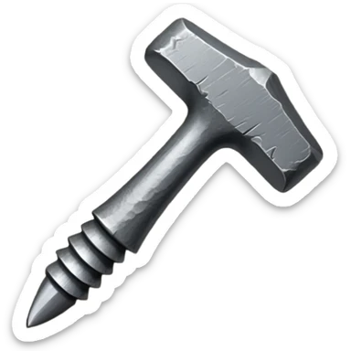 small, fat metal nail with a bent shaft, partially hammered into a wooden surface sticker