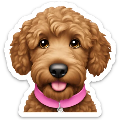 Mini medium brown female golden doodle pink collar sticker