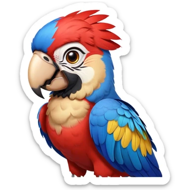 Cinematic Realistic Comical Macaw Portrait Emoji, Head tilted dramatically with an exaggeratedly amused expression, featuring a striking array of vividly detailed scarlet and blue feathers with bold natural accents and wide, expressive eyes full of playful disbelief, rendered with lifelike texture and vibrant hues, high shine, dramatic yet playful, styled with an air of cheeky avian mischief, soft glowing outline, capturing the essence of a spirited and over‐the‐top macaw that looks ready to flap its way into viral fame! sticker