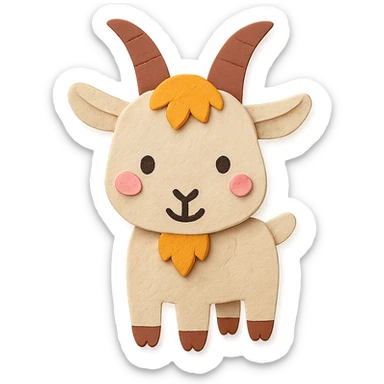 cute cartoon goat, paper craft style sticker
