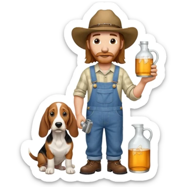 hillbilly half basset hound half man with moonshine and gun emoji sticker