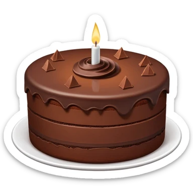 Chocolate fudge cake with chocolate base and chocolate frosting with chocolate pieces. Show the inside of the cake with three thin layers of a lighter chocolate filling  sticker