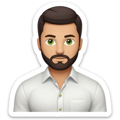 Man with a short full beard, Styled hair, Best looking man in the planet, onepiece style dark hair, green eyes, more realistic style more maskulin. Wearing a white formal shirt, first buttons open macho style, muscular

 sticker