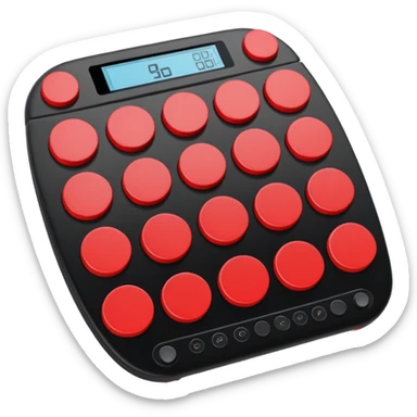 Create a clean, simple emoji of a digital percussion octapad with 6 pads. Flat design, rounded shapes, red and black colors, white background. With this kind of inclination sticker