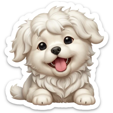 Cinematic Cute Yawning Wavy-Haired Maltese Dog Portrait Emoji, Head tilted slightly with a dramatic, wide-open yawn, showcasing a lustrous, wavy-haired white coat with gentle highlights, floppy ears slightly drooping, round dark eyes barely open in drowsy contentment, Simplified yet irresistibly adorable features, highly detailed, glowing with a soft, cozy glow, high shine, relaxed yet expressive, stylized with a touch of whimsy, bright and endearing, soft glowing outline, capturing the essence of a sleepy yet affectionate companion, so drowsy it feels like it could stretch right out of the screen and curl up for a nap! sticker