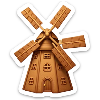 Speculaas Cinematic Realistic Speculaas Biscuit Emoji, depicted as a spiced speculaas cookie crafted in the shape of a windmill and warm, inviting lighting. sticker
