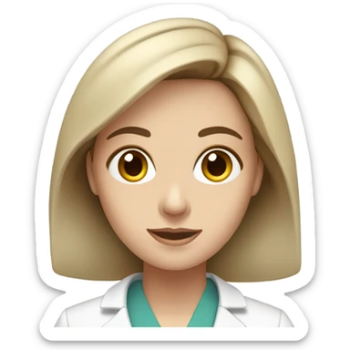 White woman with brown hair and long eyelashes in medical coat sticker