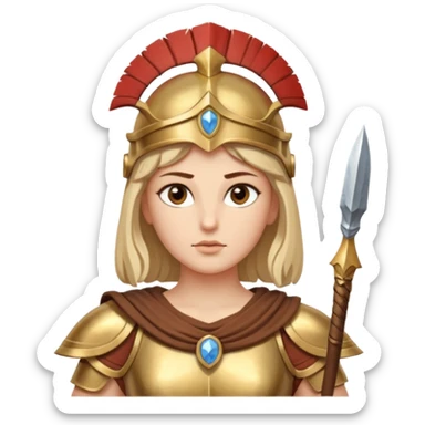 Athena is the Greek goddess of disciplined, strategic warfare, calm, commanding figure leading with intelligence not force. wears light armour carries a spear, symbolising protection precise judgement. warrior of strategy, not aggression, embodying clarity, foresight and decisive action. sticker