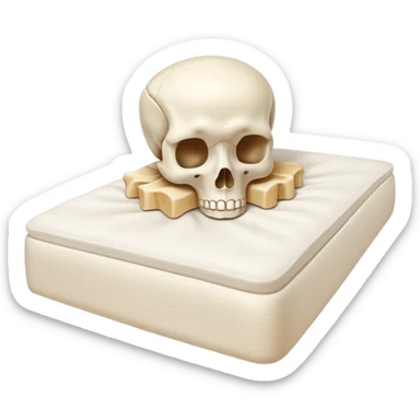 A vertebra with a satisfied face lies on a orthopedic mattress sticker