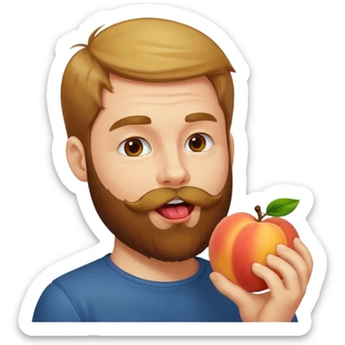 Man with beard licking peach sticker