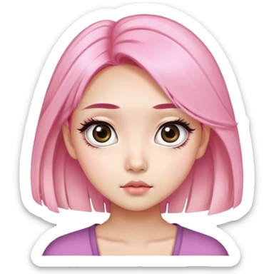 asian girl with pink blonde hair, big eyes , thick eyebrows and long lashes  sticker