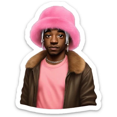 lil uzi vert wear  pink fur hat and wear organge tshirt sticker