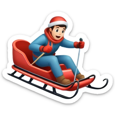 An icon featuring a sleek sled speeding down a snowy hill, with a snowy landscape and pine trees in the background. The motion lines and slight snow spray emphasize the thrill of the ride. Transparent background highlights the excitement and fun of sledding. sticker