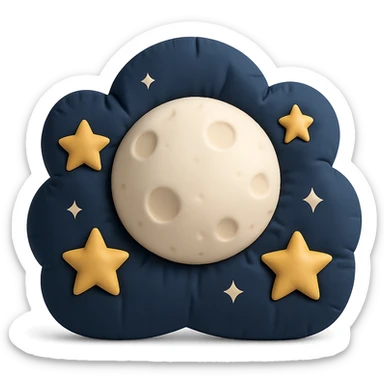 full moon surrounded by twinkling stars in a night sky, cozy and whimsical sticker
