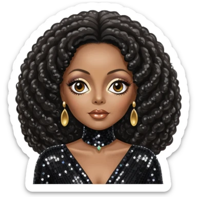 Diana Ross with long dark brown hair black sequin outfit sticker