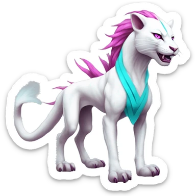 White elegant beautiful natural cute badass epic anthro modern albino vernid-Fakémon with cyan mane and magenta eyes with cyan edgy stripes, full body sticker
