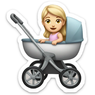 A one-year-old white girl riding in a stroller. sticker