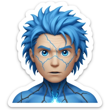 electric lab mutant portrait, head and shoulders only, glowing blue energy cracks on skin, wild hair, intense eyes, sci-fi lab accident vibe, 3D cartoon, mobile game icon style, clean background, no text, no watermark

 sticker