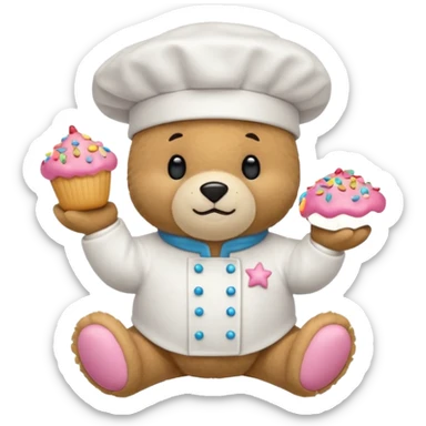 quiero un oso

Mejillas rosadas

Sprinkles en forma de estrellitas

Patitas pequeñas y redonditas

Un gorrito de chef mini

Expresiones cambiantes (feliz, sorprendido, emocionado) sticker