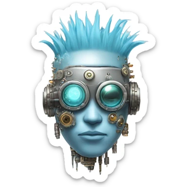 Pastel blue Mohawk cyborg head with silver steampunk goggles and circuits sticker