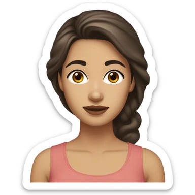 pakistani young woman with white ivory peach skin, oval face but slim, almond eyes, dark eyebrows, greek nose but not that big, brunette hair, not skinny but not also chubby, average sticker