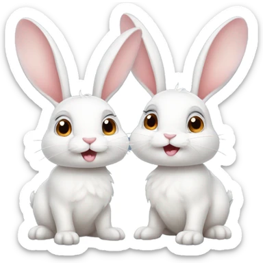 A pair of cute rabbits depicted as a couple. One rabbit is white, adorable, with a slight overbite showing its front teeth. The other rabbit has a rosy blush on its cheeks, giving it a shy and endearing appearance. sticker