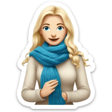 beautiful finnish blonde woman with blue eyes knitting scarf with flowers sticker