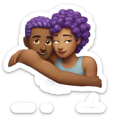 Purple haired girl and boyfriend cuddling in bed sticker