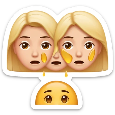 Embarrassed sweating face, followed by three female emoji icons in a row sticker