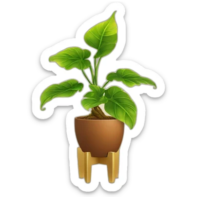 divine plant in a brown flower pot on a stand in golden with four feet sticker