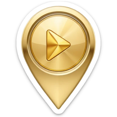 gold map pin with play button, luxury feel, premium video location, apple style emoji sticker