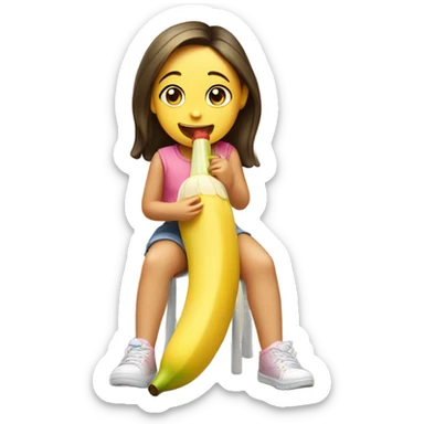 Little girl sitting on a banana eating a popsicle sticker