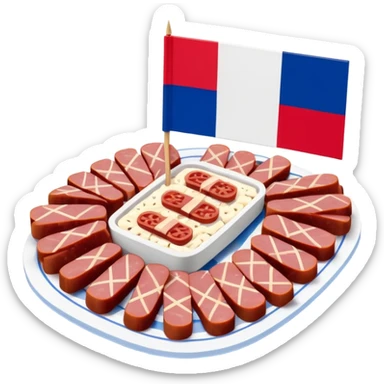 French flag on tooth pick on top of a SPAM charcuterieplatter sticker