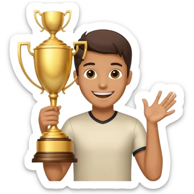 excited person with large trophy sticker