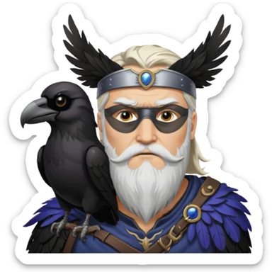 norse god odin with eyepatch on his left eye and raven on his shoulder sticker