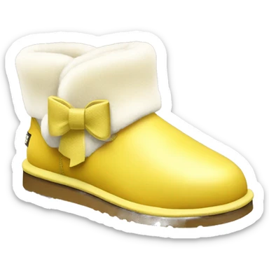 Yellow ugg boots with fur and yellow silver buckle and light yellow bow sticker