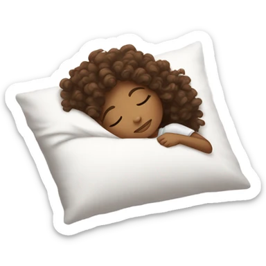 Brown  skin Curly hair girl sleeping on white pillow in bed with white sheets cuddled up sticker